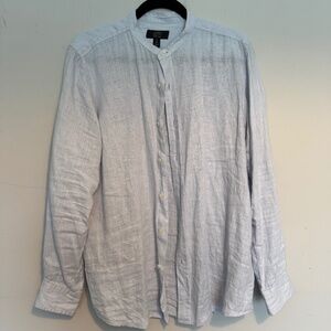 Club Room Legacy Robin's Egg Blue Banded Collar Dress Shirt 100% Linen